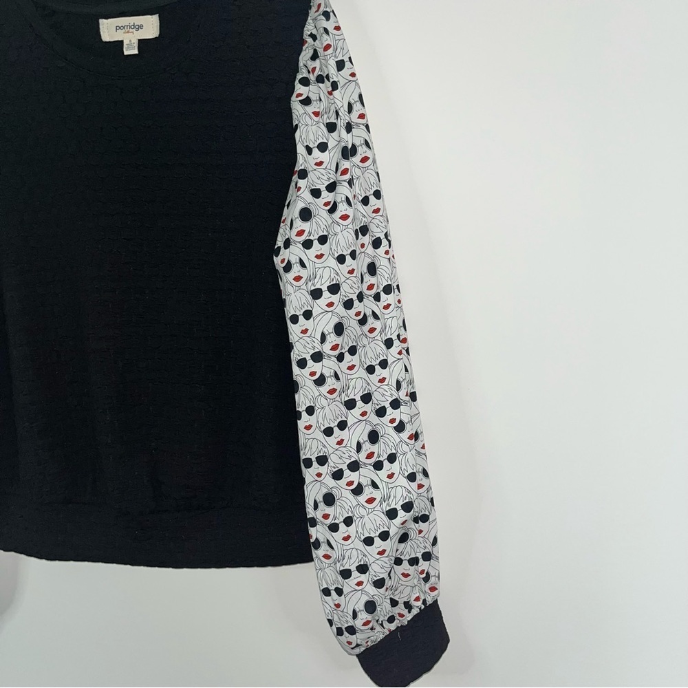 Anthropologie Porridge Balloon Sleeve Novelty Face Print Top Small Artsy Boho - Picture 6 of 13